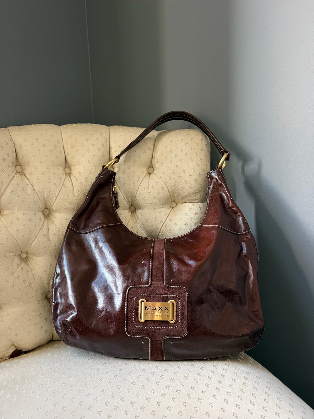 Maxx New York Signature Vintage Brown Genuine Leather Hobo Bag